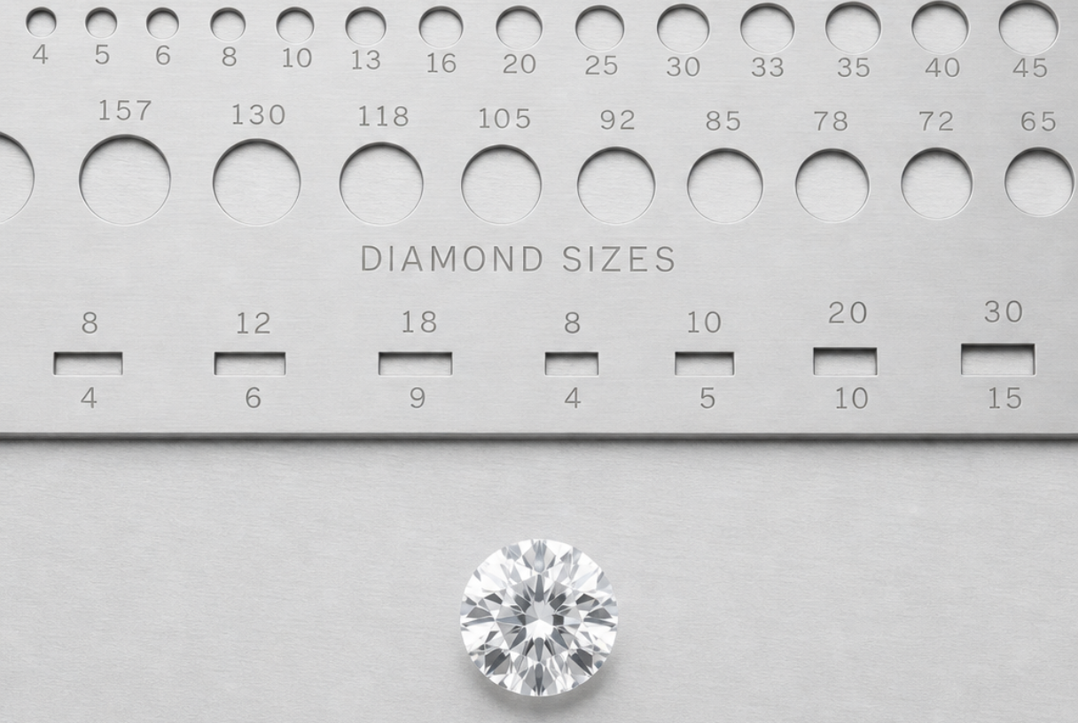 Diamond Grading - size measurement chart with a diamond 